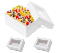 Wowxyz 14x10x6.5 Cake Boxes 6pcs Rectangle Quarter Sheet Bakery Boxes with Window 1/4 Sheet Cake Boxes 14 Inch Long Treat Box - Donuts, Pastry Baking Cake, Pie White Cardboard Packaging Boxes