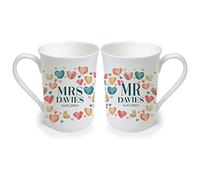 WOWZ DESIGN & PRINT DESIGN LTD 20th Wedding Anniversary Mug Set, Mr & Mrs Personalised Bone China Mugs, 300ml Capacity
