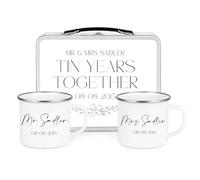 WOWZ DESIGN & PRINT DESIGN LTD Personalised 10th Anniversary Tin Box with Enamel Mug Set - Custom Keepsake for Couples, 10 Year Wedding Present Idea, 10 Year Wedding Idea, Wife tenth
