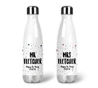 WOWZ DESIGN & PRINT DESIGN LTD Personalised Mr & Mrs Reusable Bottle Set, 10 Year Anniversary, Personalised Gift Set, Tin Years, Personalised Camping Gift