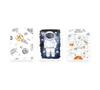 WOWZ DESIGN & PRINT DESIGN LTD Solar System Prints Set, Personalised Galaxy Prints, Children's Planet Poster, Outer Space Decor, Space Theme Nursery, Personalised Solar System Poster (A4 Set of 3)