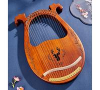 WowZza Harp Instrument 16 Metal Strings Lyre Harp Lye Harp with Key Pick Extra Strings Black Gig Bag, Tutorial Book, Musical Instrument/Brown