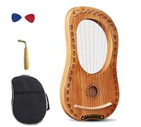 WowZza Lyre Harp 10/16 Strings, Mahogany Wood Kids Harp Instrument with Black Gig Bag, Tuning Wrench, Extra Stand Pick for Adult, Kids and Beginners/10-Tone Raw Wood Color