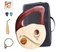 WowZza Lyre Harp, 21 Metal Stbone Saddle Lye Harp Mahogany Stinstrument，With Tuning Wrench and Bag for Beginners Kids Adult/Purple