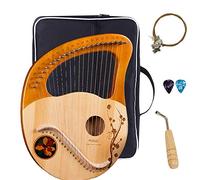 WowZza Lyre Harp 21 Metal Strings Mahogany Instrument,With Tuning Wrench, Spare String, Manual,For Beginners