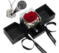 woxafo Real Red Rose Heart Necklace Preserved with I Love You in 100 Languages - Eternal Flowers Pink Birthday Gifts for Women, Wife, Mother, Girlfriend - Christmas Gift for Valentine's Day