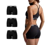 Woxer Womens Boxer Briefs Underwear, Star 3” Boyshorts Panties Soft Anti-Chafing, No Roll Inseam, 3pk Black 2.0, S
