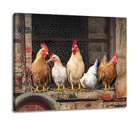 Woxfcart Farmhouse Chicken Wall Art Canvas, Rustic Decor with Hens, 15" x 12"