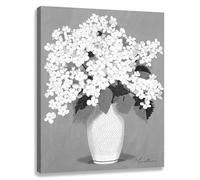 Woxfcart White Hydrangea Flower Wall Art, Small Floral Picture on Vase Canvas Print Simple Gray Background Bathroom Decor 12 x 15