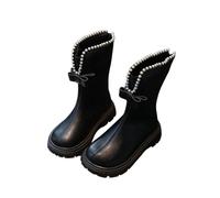 WOXIHUAN Girls Mid-Calf Boots Warm Fleece Lined Shoes Kids Faux Leather Non-Slip Boot Bowknot Zipper Riding Booties Winter Snow Footwear Round Toe Comfortable Boots Casual School Shoes Outdoor Bootie