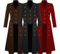 WOXIHUAN Gothic Frock Coat for Men Medieval Steampunk Long Jacket Mens Stand Collar Overcoat Victorian Button Uniform Renaissance Retro Tailcoat Solid Windbreaker Elegant Outerwear Halloween Costume