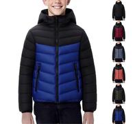 WOXIHUAN Kids Patchwork Down Jacket Hooded Quilted Puffer Coat Boys Girls Lightweight School Outerwear Winter Warm Coats Sports Casual Thermal Overcoat Windproof Jackets for Outdoor Hiking Skiing