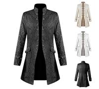 WOXIHUAN Men's Gothic Steampunk Coat Medieval Vintage Jacquard Jacket Mens Button Up Outerwear Stand Collar Steampunk Overcoat Victorian Renaissance Uniform Windbreaker Halloween Fancy Dress Costume