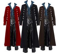 WOXIHUAN Mens Gothic Trench Coat Medieval Steampunk Long Jacket Men's Retro Lapel Windbreaker Long Sleeve Victorian Outerwear Renaissance Button Up Winter Casual Overcoat Halloween Cosplay Costume