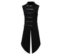 WOXIHUAN Mens Medieval Sleeveless Jacket Gothic Steampunk Long Coat Men's Stand Collar Slim Outerwear with Buckle Vintage Jackets Side Lace Up Overcoat Victorian Renaissance Vest Cosplay Costume