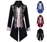 WOXIHUAN Men's Medieval Tailcoat Jacket Gothic Patchwork Frock Coat Mens Embroidered Lapel Outerwear Steampunk Vintage Overcoat Single Breasted Blazer Victorian Court Uniform Renaissance Costume