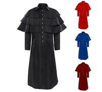 WOXIHUAN Mens Medieval Trench Coat Men's Gothic Priest Jacket Three Layer Shawl Outerwear Lapel Collar Button Overcoat Victorian Steampunk Uniform Renaissance Elegant Windbreaker Cosplay Costume