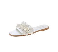 WOXIHUAN Open Toe Sandals Women Pearl Flat Slipperss Wind Seaside Shoes Open Toe Bottom Flip Flops Comfortable Breathable Sandal Shock Absorbing Shoe Arch Fit Platform Flip-flops Summer Beach Sandals