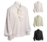 WOXIHUAN Renaissance Ruffled Shirt for Men Medieval Dress Shirts Mens Gothic Lace Patchwork Blouse Long Sleeve Court Shirt Victorian Solid Color Pullover Turndown Collar Vintage Tops Cosplay Costume