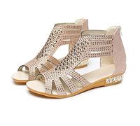WOXIHUAN Women Rhinestone Sandals Roman Open Toe Sandal Womens Low Block Heel Sandals Back Zip Sandals Ladies Cut-out Sandals Leisure Shoes Leisure Shoes Breathable Daily Use Plus Size