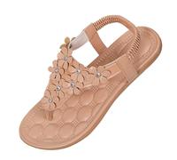 WOXIHUAN Women's Boho Thong Sandals 2026, Rhinestone Flowers Flat Sandal Ladies Slip on Elastic Slingback Shoes Lightweight Comfortable Flip Flops Summer Beach Travel Slides Casual Slippers