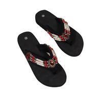 WOXIHUAN Womens Flat Mule Beaded Flip Flops UK Clearance Ladies Summer Shoes Orthopedic Thong Sandals Chunky Slipper Slides Casual Cosy Boho Slippers Comfort Non-Slip Sliders for Beach Holiday