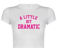 Woxlica E Girl Clothing Graphic Print Summer Crop Top for Teen Girls, 14 a Little Bit Dramatic White, S