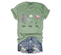 Woxlica Flower Tshirt Foxglove Daisy Tulip Shirt Women Graphic Tees Tops, 1 Olive, M