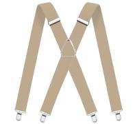 WOXVM Mens Suspenders Adjustable Braces with 4 Strong Metal Clips Elastic X Back Heavy Duty Suspender for Men and Women, Beige, One Size