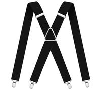 WOXVM Suspenders for Men Women 1" Wide Adjustable Elastic Black Suspenders Mens Braces with Strong 4 Clips X Back Suspender, Black, L