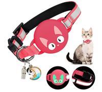 Woyinger Reflective Breakaway Cat Collars with Bells, Hidden GPS Tracker for Airtag Safety Buckle Kitten Collar, with Name Tag, Waterproof for AirTag Luminous Holder, Accessories, Stuff(Red)