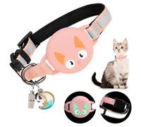 Woyinger Reflective Breakaway Cat Collars with Bells, Hidden GPS Tracker for Airtag Safety Buckle Kitten Collar, with Name Tag, Waterproof for AirTag Luminous Holder, Accessories, Stuff(Pink)