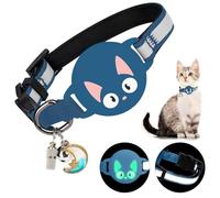 Woyinger Reflective Breakaway Cat Collars with Bells, Hidden GPS Tracker for Airtag Safety Buckle Kitten Collar, with Name Tag, Waterproof for AirTag Luminous Holder, Accessories, Stuff(Sapphire Blue)