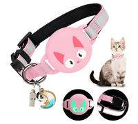 Woyinger Reflective Breakaway Cat Collars with Bells, Hidden GPS Tracker for Airtag Safety Buckle Kitten Collar, with Name Tag, Waterproof for AirTag Luminous Holder, Accessories, Stuff(Blossom Pink)