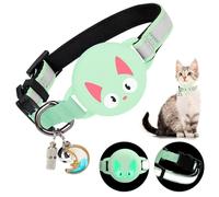 Woyinger Reflective Breakaway Cat Collars with Bells, Hidden GPS Tracker for Airtag Safety Buckle Kitten Collar, with Name Tag, Waterproof for AirTag Luminous Holder, Accessories, Stuff(Lime Green)