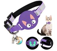 Woyinger Reflective Breakaway Cat Collars with Bells, Hidden GPS Tracker for Airtag Safety Buckle Kitten Collar, with Name Tag, Waterproof for AirTag Luminous Holder, Accessories, Stuff(Purple)