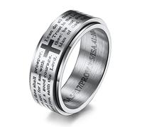 WOYNJI 8MM Stainless Steel Bible Verse Christian Lord's Prayer Cross Ring Spinner Wedding Bands for Men Women, 6 UK, Metal, No Gemstone