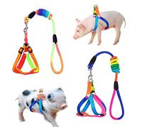 WoYous 2 Pieces Adjustable Pig Harness with Leash Set Pet Pig Supplies Harness with Leash Set for for Hog Piggy Rabbit Small Animals Walking Jogging (S, Multicolor)