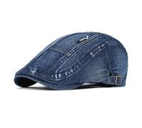 WOYUANSHA Men'S Beret Hat Big Size Denim Beret Hat Washed Distressed Peaked Cap Adjustable Cotton Newsboy Cap Vintage Hats Flat Cap 59-62Cm Darkblue