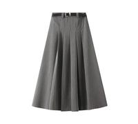 WOYUANSHA Pretty Pencil Skirt for Women Women's Vintage Pleated Long Skirt with Belt Fashion High Waist Side Zipper Formal Office A-Line Skirts XL Gray