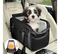 WOYYHO Pet Dog Car Seat for Small Dogs with Removable Velvet Liner, Center Console Dog Car Seat for Puppy Cat with Safety Belt Dog Booster Seat Waterproof Anti-Slip PU Leather Puppy Car Seat 0-20lb