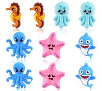WOZADU 10 PCS 3D Ocean Animal Theme Silicone Focal Beads for Pens, Silicone Beads Bulk for Keychain Bracelet Necklace Making, Handmade Crafts Supplies