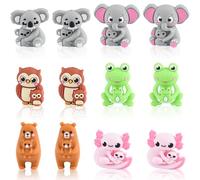 WOZADU 12 PCS 3D Animal Mom Silicone Focal Beads for Pens, Silicone Beads Bulk for Keychain Bracelet Necklace Making, Handmade Crafts Supplies