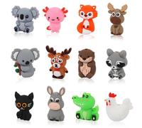 WOZADU 12 PCS 3D Animal Silicone Focal Beads for Keychain Making, Silicone Beads for Pen, Loose Bead Bulks for Bracelet Necklace Lanyard Jewelry and Handmade Crafts Making