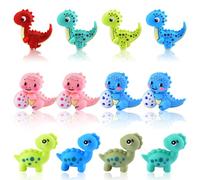 WOZADU 12 PCS 3D Dinosaur Silicone Focal Beads for Pens, Animal Focal Beads Bulk for Keychain Bracelet Necklace Making, Handmade Crafts Supplies