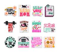 WOZADU 12 PCS Silicone Focal Beads for Pens Characters Funny Words Assorted Shaped Silicone Bead for Keychain Making Beads Bulk for Jewelry Making Bracelet Necklace Handmade Crafts(E)