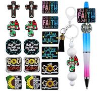 WOZADU 16 PCS Silicone Focal Beads for Pens Characters Faith God Theme Bow Silicone Beads for Keychain Making Silicone Beads Bulk for Jewelry Making Bracelet Necklace Handmade Crafts