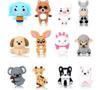 WOZADU 3D Animal Silicone Beads for Keychain Making, 12 PCS Silicone Focal Beads for Pen, Bead Bulks for Bracelet Necklace Lanyard Jewelry and Handmade Crafts Making