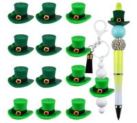 WOZADU 3D Silicone Beads for Keychain Making, 12 PCS Lucky Hat Silicone Focal Beads for Pen, Loose Beads for Bracelet Necklace Lanyard Jewelry and Handmade Crafts Making(St. Patrick's Day)