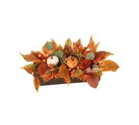 WOZOKI Artificial Pumpkin Arrangement in a Rectangular Container | Fabric and Foam Pumpkins, Maple and Round Greenery, Container Included for Direct Placement in Seasonal Display